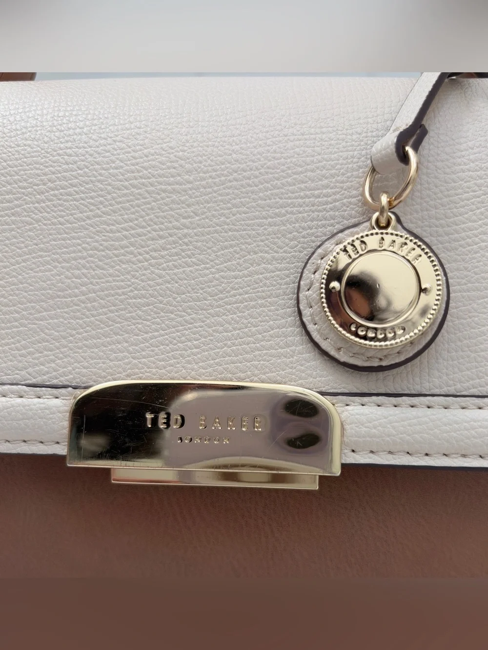 Ted Baker London Riley 2 tone Cream Brown Top-Handle Satchel Crossbody
